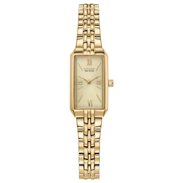 Citizen Ladies EcoDrive Classic Dress Corso Gold Tone Stainless Steel Rectangle Watch with Champagne Dial 2Hand Jewelry Clasp