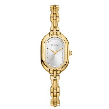CHEETAH Petite Gold Watch for Women with Small Vintage Bangle Diamonds Dial in White
