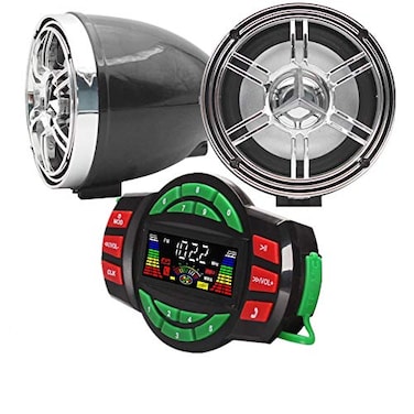 XYC UTV ATV Bluetooth Amplifier Sound System HandFree Speakers FM USB Audio System Stereo 35 Inch Speakers 12V Motorcycle Waterproof Audio FM Radio Stereo Speaker SilverBlack