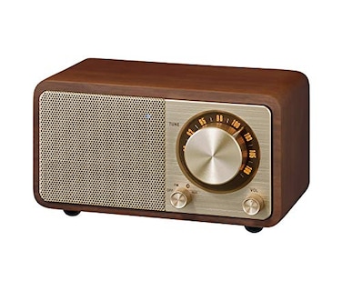 Sangean WR7GW Wood Cabinet Mini Bluetooth Speaker with FM Tuner and Auxin Special Edition Color GoldWalnut