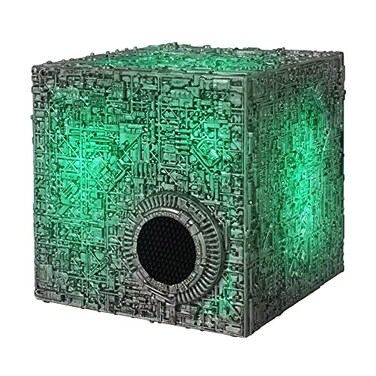 FAMETEK Star Trek Borg Cube Bluetooth Speaker with Green Illumination Sound Effects Borg Quotes Memorabilia Gifts Gadgets Collectibles for Star Trek Fans