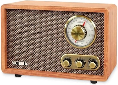 Victrola Willow Retro Wood Bluetooth Radio with Builtin Speakers Elegant Vintage Design Rotary AMFM Tuning Dial Bass Treble Control Wireless Streaming Walnut