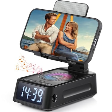 iFkoo Gifts for Men Women Phone Stand with Bluetooth SpeakerClock Birthday Gifts for Him Phone Holder with Wireless Speaker Ideal for Dad Mom Husband Boy Cool Tech Gadget for Men