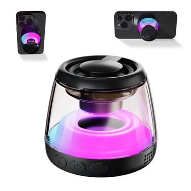 aipidmaga Magnetic Bluetooth SpeakerWireless Induction Bluetooth SpeakerMini Portable Cell Phone Stand for iPhone Lanyard RGB Night Lightor HomeOutdoorsPoolGift Black1PCS