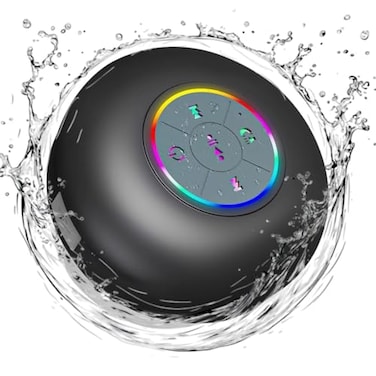 Luzsco Bluetooth Shower Speaker with LED Portable Wireless Mini Speaker with Mic Suction Cup IPX4 Water Resistant for Shower Travel Pool River Floating and Outdoor Fun Black