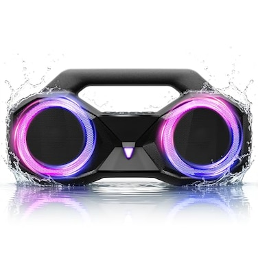 OZJ Bluetooth Speaker Outdoor Loud 80WPeak with Bass Portable Wireless Speaker with IPX7 Waterproof 20H Playtime RGB Lights TWS for Party Beach Work Black