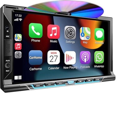 Adapter-Universe Double Din car Stereo with CDDVD Player CarPlay Android Auto Car Audio with Bluetooth 7 Inch HD Touchscreen Rear Camera USBTFAUX AMFM Subwoofer Radio Receiver