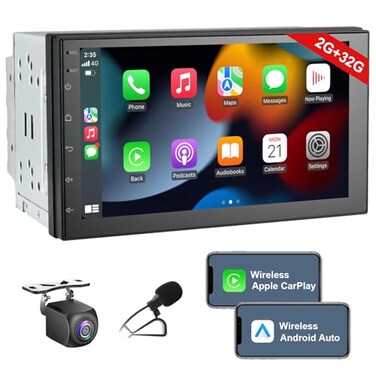 BOUWOIMA 7In Double Din Car Stereo Wireless CarPlay Wireless Android Auto Android 232G Touchscreen Car Radio Head Unit with Bluetooth DSP WiFiRearview Backup Camera