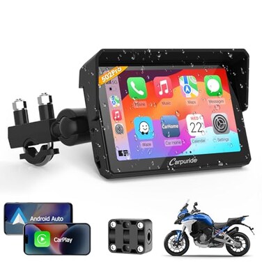 Carpuride W502PRO for Motorcycle CarPlay Android Auto Dual Bluetooth 5 Waterproof GPS Navigation Screen for Motorbike Music Sharing Intercom EQ Light Sensor Compass Barometer
