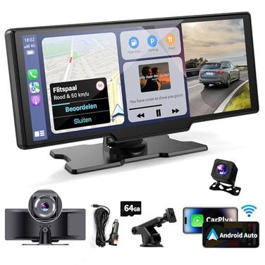 kuayvan Wireless Portable Carplay Screen for Car 1026Inch Carplay Android Auto Car Touch Stereo with 4K Dash Cam Backup CameraBluetoothGPS Navigation