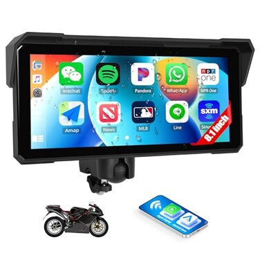 GOHHDL 81 Inch IPS Waterproof Portable CarPlay Screen for Motorcycle with Wireless CarPlayAndroid AutoGPS DisplaBluetoothTF PortSupport Siri12V Power Supply