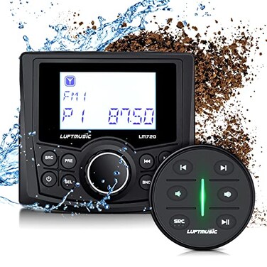 Luftmusic Marine Digital Media Receiver Weatherproof Marine Stereo System with Wireless Remote Builtin 3 Dot Matrix LCD Display Amplifier Bluetooth Digital Media MP3 Player AMFM Radio
