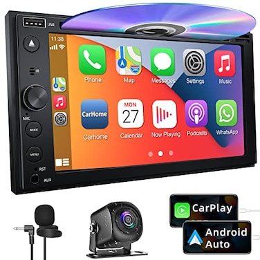 Inexaccessories Double Din Car Stereo with CDDVD Player Apple Carplay Android Auto 62Inch Car Radio with Bluetooth and Backup Camera Touch Screen Mirror Link Steering Wheel Control USBTFAUX Input AMFM