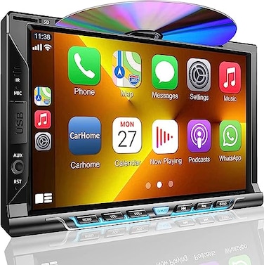 Inexaccessories Double Din Car Stereo with CDDVD Player Apple CarPlayAndroid Auto 7 Double din Radio with Backup Camera Mirror Link Bluetooth AM FM Radio Receiver SWC Subwoofer USBTFAUX