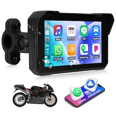 CAMECHO Motorcycle Carplay Screen Wireless CarPlay Android Auto for Moto 5 Waterproof Touchscreen Portable Car Stereo Support Dual Bluetooth Siri Google Assistant