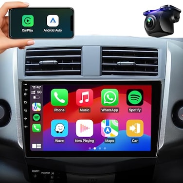 MININAVI Car Stereo Radio Upgrade for Toyota RAV4 2006 2007 2008 2009 2010 2011 2012 with 9 Inch IPS HD Touch ScreenAndroid125G WiFiWireless CarPlay Android AutoGPS FMSWC Bluetooth 1080P Backup Camera
