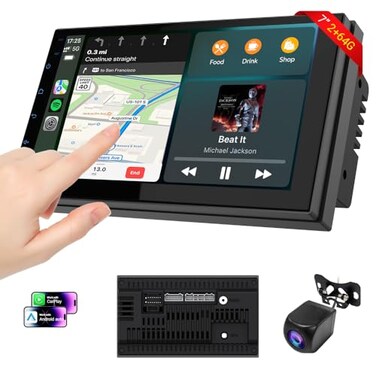 Haudio Car Accessories 7 HD Double Din Car Stereo with Carplay Android Auto 264G CarAudio Receivers Featuring Voice Control Backup CameraBluetooth GPS Navigation Builtin 14Band DSP EQ