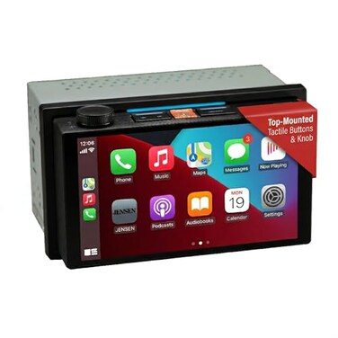 JENSEN J5UP7 7inch Top Mount Control Wireless Apple Carplay Android Auto Double DIN Car Stereo Touchscreen Receiver with Bluetooth IllumiNITE Custom Colors Backup Camera Input