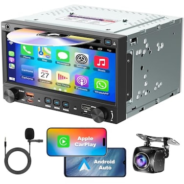 WOWiViD Double Din Car Stereo CD DVD Player with Wireless CarplayAndroid Auto 7 inch Car Radio 42Channel Audio Output Bluetooth Voice Control Mirror Link Backup Camera AMFM Radio TypeAC Subwoofer