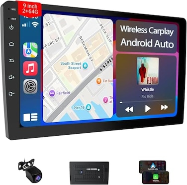 Haudio 9 Double Din Car Stereo 264GB Wireless Apple CarPlay Android Auto HD Touchscreen Car Radio with Backup CameraCar Accessories GPS Navigation