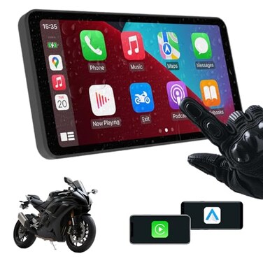 AotuLink 6Inch Motorcycle Smart Display Wireless CarPlay Android Auto Bluetooth Voice Control IP67 Waterproof HD Touchscreen Easy Install Fits Most Bikes OTA Updates