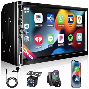 Nideocion 7 Inch Car Stereo with Wireless Apple CarPlayDouble Din Car Radio Androdi AutoBluetooth 52IPS 1024 600 DisplayFM Radio Backup CameraOnline Navigation178 100mmCar Audio Receivers