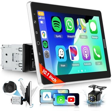 Sellrich 101 inch Single Din Car Stereo with FMRDS Wireless Carplay Android Auto Backup Camera Single Din Detachable Screen Radio Support Bluetooth YouTube MirrorLink EQ USBAUXTF SWC
