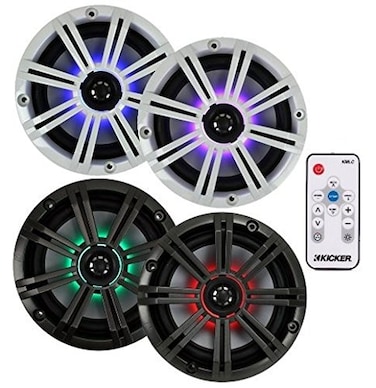 KICKER 4 Kicker 4143BKM614LCW 65 390W LED Marine Coaxial Speakers KM50 KMLC Remote