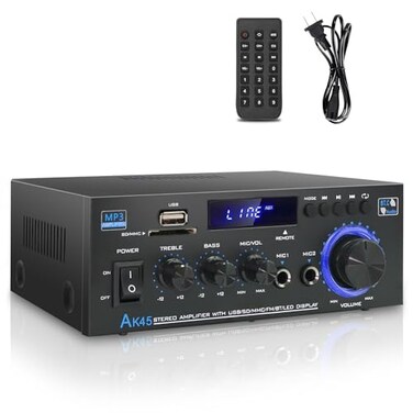 JIAATGA Stereo Home Audio Amplifier Receiver AK45 400W Bluetooth 50 HiFi Stereo Power Amplifier 20 Channel RMS 40W x 2 Home Audio System with Remote Control Amp WMICUSBRCAFM Radio