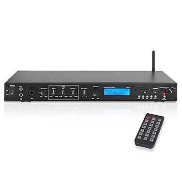 Pyle Rack Mount Studio PreAmplifier Audio Receiver System w Digital LCD Display Bluetooth FM Radio Recording Mode Remote Control USB Flash or SD Card Reader Input and Output Jack PPRE70BT