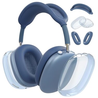 MOLOPPO 3 in 1 Case Cover for AirPods Max Clear TPU Ear CupSilicone Earpad CaseHeadband Cover AntiScratch Accessories Set Compatible with Apple for AirPods Max 21 202620242020 Blue