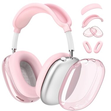 Galafoki 4 in 1 Set for Apple AirPod Max Case Cover AntiScratch Ear Pad CoversEar Cups CoverHeadband Cover AirPod Max Covers Accessories for Apple AirPods Max 2020 Lightning 2024 USBCClear Pink