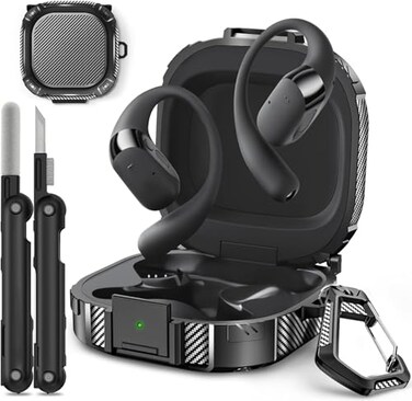 JOREMX for SHOKZ OpenFit 2 Case with Secure Lock Shock Protective Hard Shell Case Compatible with SHOKZ OpenFit 2 OpenEar Headphones Case Cover with Keychain Cleaning Kit Black
