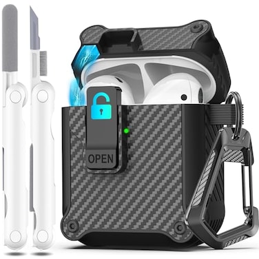 R-fun Rfun for AirPods 2 Case Magnetic Automatic Lock with Cleaning Kit Keychain Compatible with AirPods 2nd 1st Generation 20192016 Full Drop Protection Cover Black