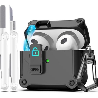 R-fun Rfun for AirPods 3rd Generation Case Magnetic Automatic Lock with Cleaning Kit Keychain Compatible with AirPods 3rd Generation 2021Full Drop Protection Cover Black