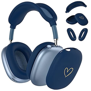 AIIEKZ Case Cover for AirPods Max AntiScratch Soft Silicone with Gold Heart Pattern Ear Cups Case CoverEar Pad CoverHeadband Cover for Apple AirPods Max Headphones Midnight Blue