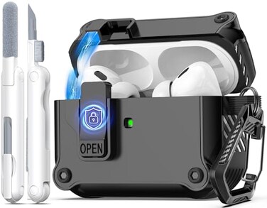 R-fun Rfun for AirPods Pro 2 Case Cover with Lock Cleaning Kit Keychain Magnetic Lid Compatible with AirPods Pro 2nd1st Generation Protective Case Support Wireless Charging Black