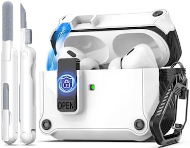 R-fun Rfun for AirPods Pro 2 Case Cover with Lock Cleaning Kit Keychain Magnetic Lid Compatible with AirPods Pro 2nd1st Generation Protective Case Support Wireless Charging White