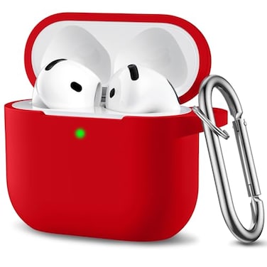 DaQin Compatible with AirPods 4 Case Soft Silicone Full Protective Case Cover for Apple AirPods 4 Cases with Keychain Compatible with AirPods 4th Generation Case Accessories for Women Men Red