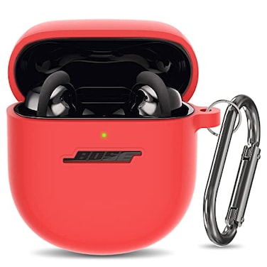 AIBEAMER Silicone Case for Bose QuietComfort Earbuds II 2022 QuietComfort Ultra 2023 Shockproof Protective Cover With Keychain for Men Women Red