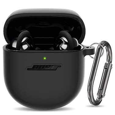 FIRE ROSE Silicone Case for Bose QuietComfort Earbuds II 2022 QuietComfort Ultra Case 2023 Shockproof Protective Cover for Bose Earbuds Accessories with Keychain for Men Women Black