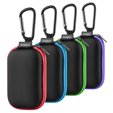 SUNGUY Earbuds Case 4Pack Rectangle Earbuds Carrying Case Portable Earphone Pouch Phone Accessories Organizer with Carabiner for Earphone inEar Headphones Earbud SD Card USB Charging Cable
