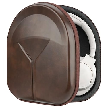 Geekria Shield Headphones Case Compatible with Sony WH1000XM5 Bose QC Ultra II JBL Live 650BTNC and More Replacement Hard Shell Travel Carrying Bag with Cable Storage Dark Brown