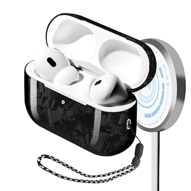 MONOCARBON Real Carbon Fiber Case for Airpods Pro 2nd Generation with LanyardAntiScratch Slim Protective Hard Cover for Airpods Pro 2 Compatible with Magsafe Wireless ChargingForged Glossy Black