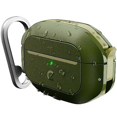 Keybudz for AirPods Pro 2 Case with Lock Fully Waterproof AirPods Pro 2nd Generation Case Cover Keychain Rugged Tough Protection Hard Shell and Carabiner for USBCLightning Forest Green