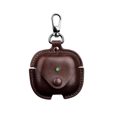 YQGFashbf for Airpods 4 Case Leather with Keychain Stylish Retro Leather Wireless Charging Protective Headphone Case Cover for Apple Airpods 4th Generation 2024 Front LED Visible Coffee