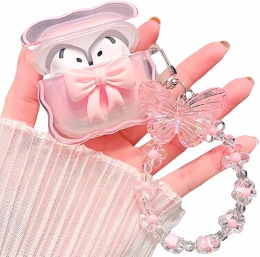 MINSCOSE Compatible with AirPods 4 Clear Case3D Bow Pattern Design with Cute Butterfly Flower Keychain Soft TPU Protective Shockproof Case for Airpod 4 for Girls WomenPink