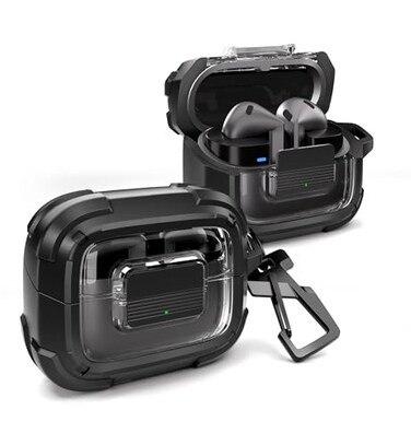 Dexnor Rugged Bumper Case for Samsung Galaxy Buds3 FE 2025 Buds3 Pro and Buds3 2024 Cases with Secure Lock Shockproof Clear Protective Cover with Carabiner Keyring Black