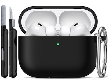 R-fun Rfun for AirPods Pro 3 Case 2025 Soft Silicone Protective Case Cover Compatible with Apple AirPods Pro 3rd Generation USBC Cable for Women Men with Cleaning Kit and Keychain Black