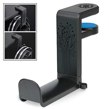 ENHANCE PC Gaming Headphone Holder Desk Headphone Hanger Esports Headset Holder with Adjustable 360 Rotation Under Desk Hook Clamp Universal Fit Built in Cable Clip Organizer Black